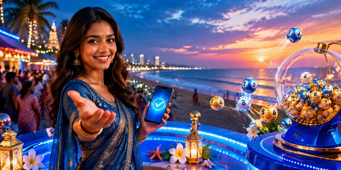 Lottery tickets and casino chips mix in Kerala inspired blue and gold hues