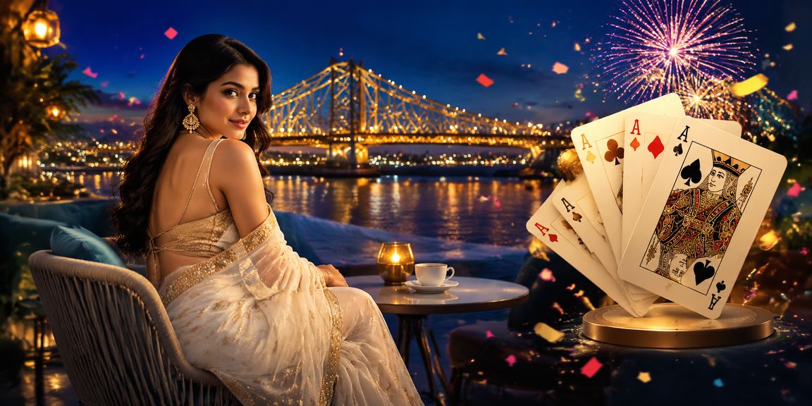 Players enjoying Teen Patti card game in traditional attire in Kolkata